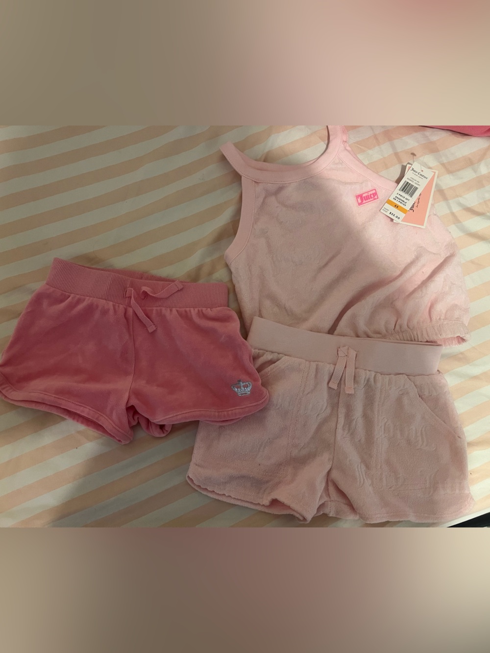 Pink Velour Shorts and Light Pink Tank Set